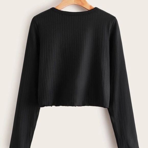 Shein Button front lettuce trim black top #113 - Picture 3 of 10